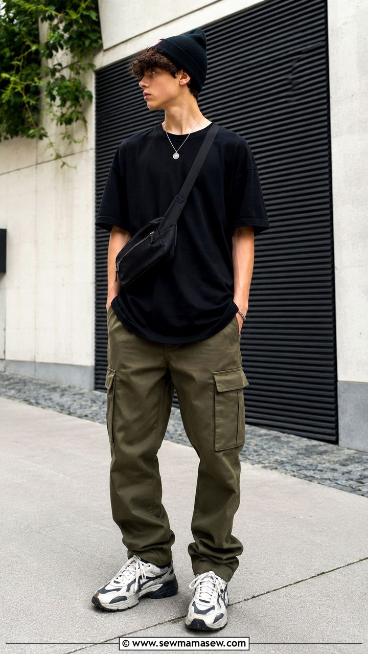 Teen Boy Longline Tee and Cargo Pants Outfit - 25 Outfit ideas for teen boys