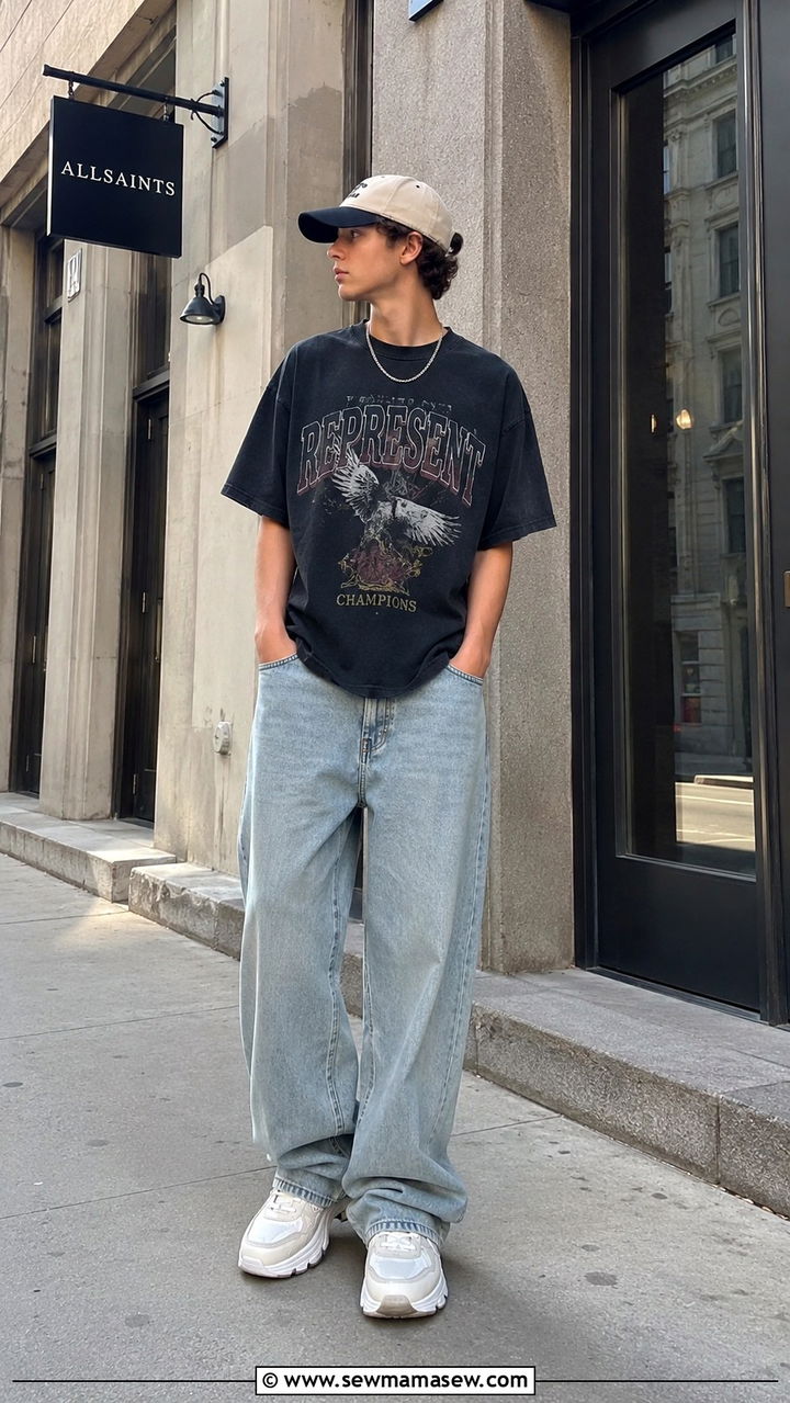 Teen Boy Oversized Graphic Tee and Baggy Jeans Outfit - 25 Outfit ideas for teen boys