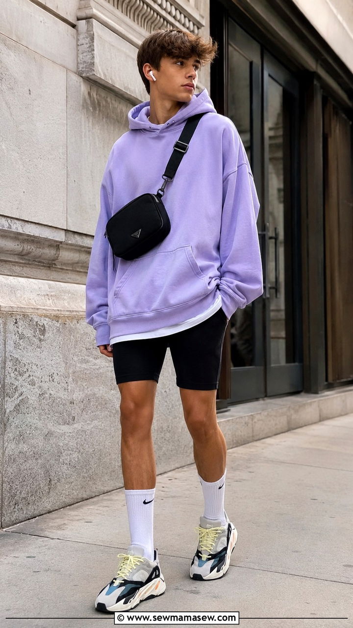 Teen Boy Oversized Hoodie and Biker Shorts Outfit - 25 Outfit ideas for teen boys