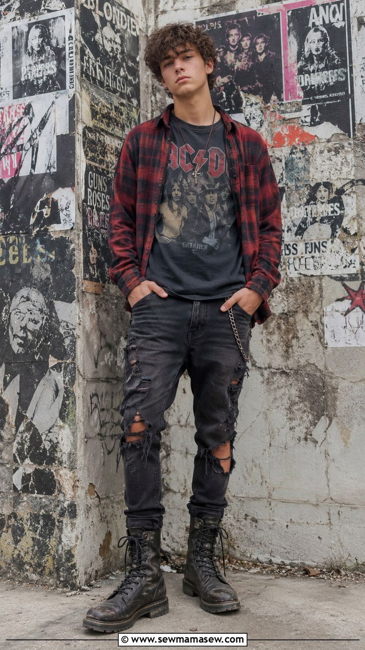 Teen Boy Plaid Shirt and Ripped Jeans Grunge Outfit - 25 Outfit ideas for teen boys