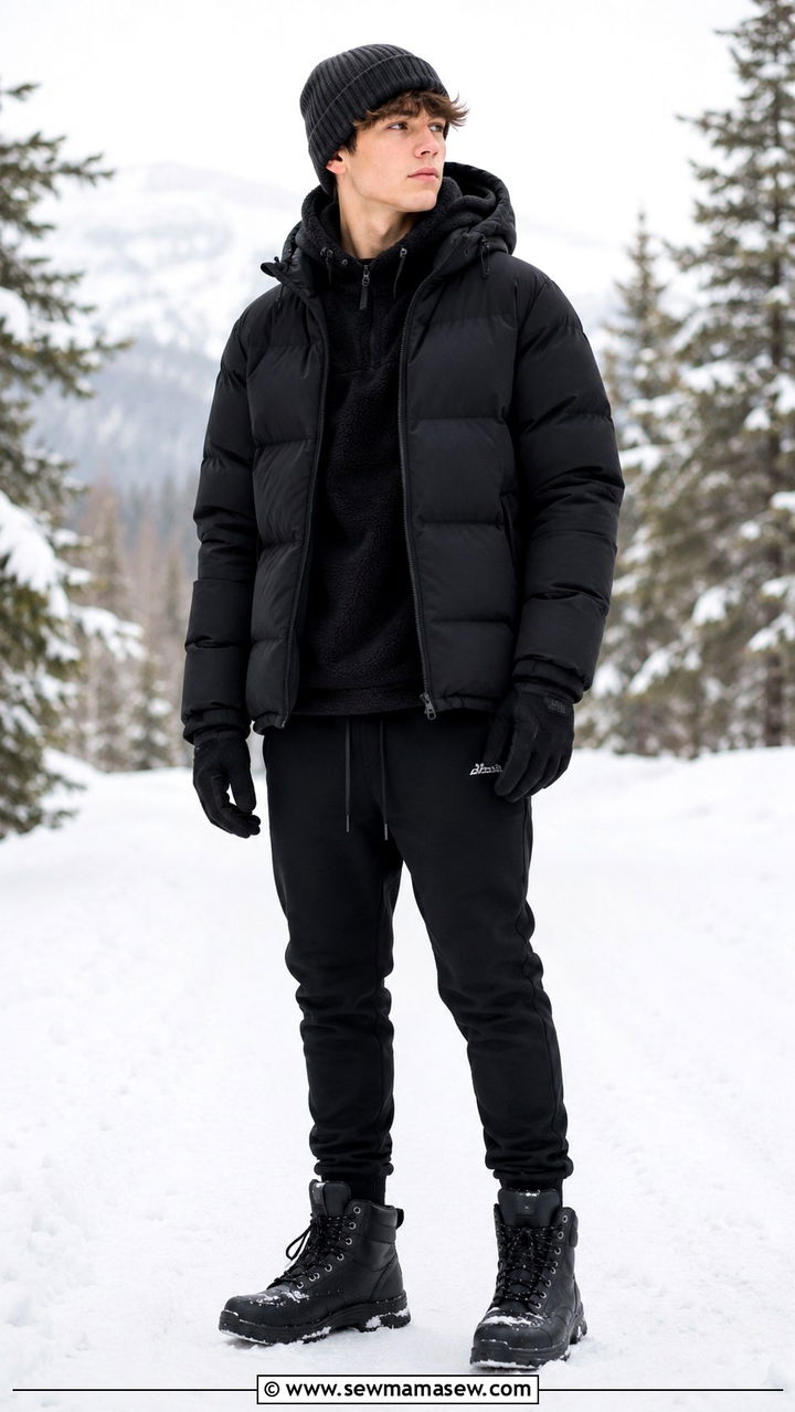Teen Boy Puffer Jacket and Winter Joggers Outfit - 25 Outfit ideas for teen boys