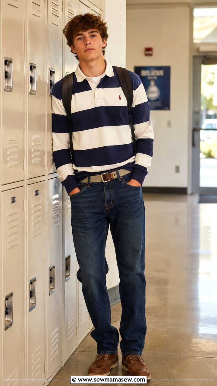 Teen Boy Rugby Shirt and Straight Jeans Outfit - 25 Outfit ideas for teen boys
