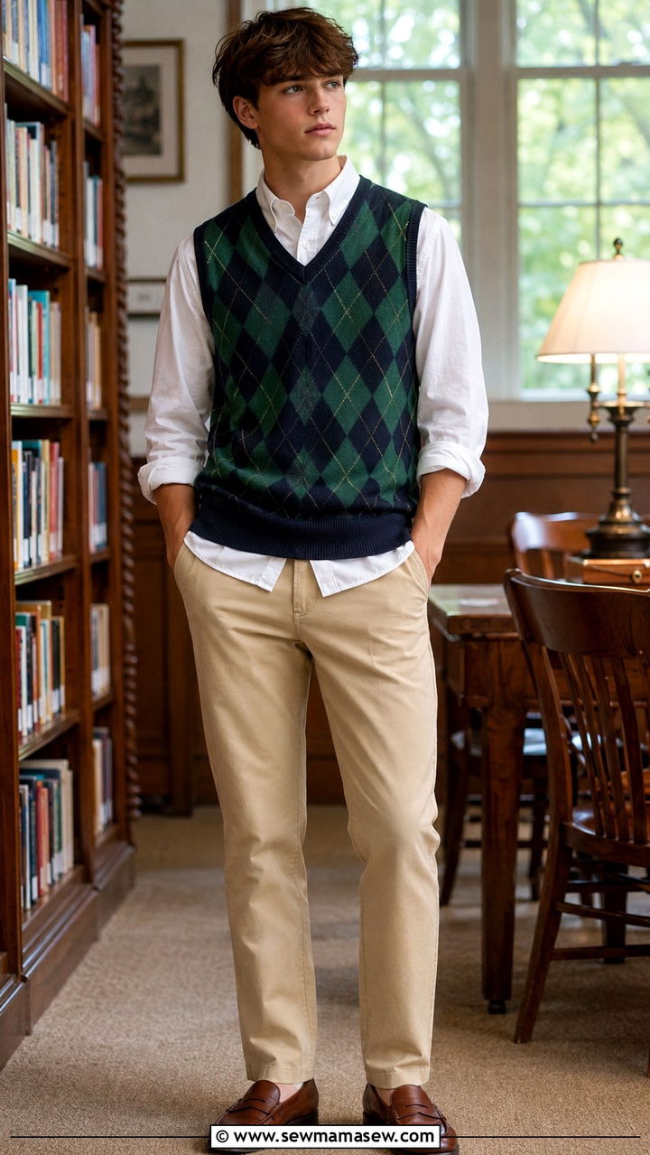 Teen Boy Sweater Vest and Oxford Shirt Outfit - 25 Outfit ideas for teen boys