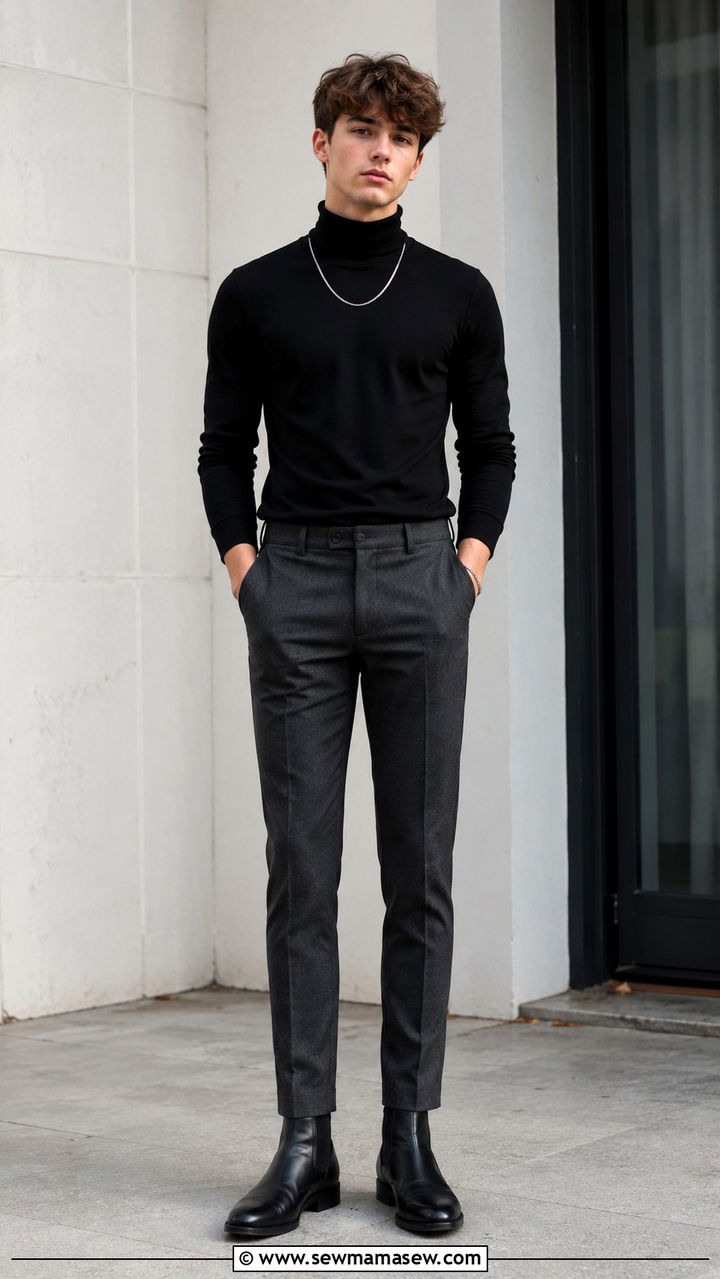Teen Boy Turtleneck and Slim Fit Trousers Outfit - 25 Outfit ideas for teen boys