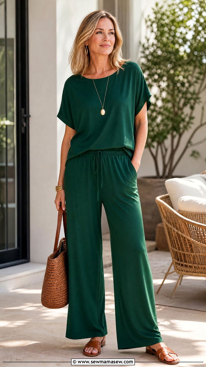 Tencel Modal Wide Leg Lounge Set Outfit - 35 Loungewear outfit ideas for women over 40