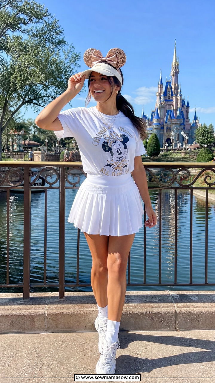 Tennis Skirt and Graphic Tee Sporty Outfit - 40 Disneyland outfit ideas