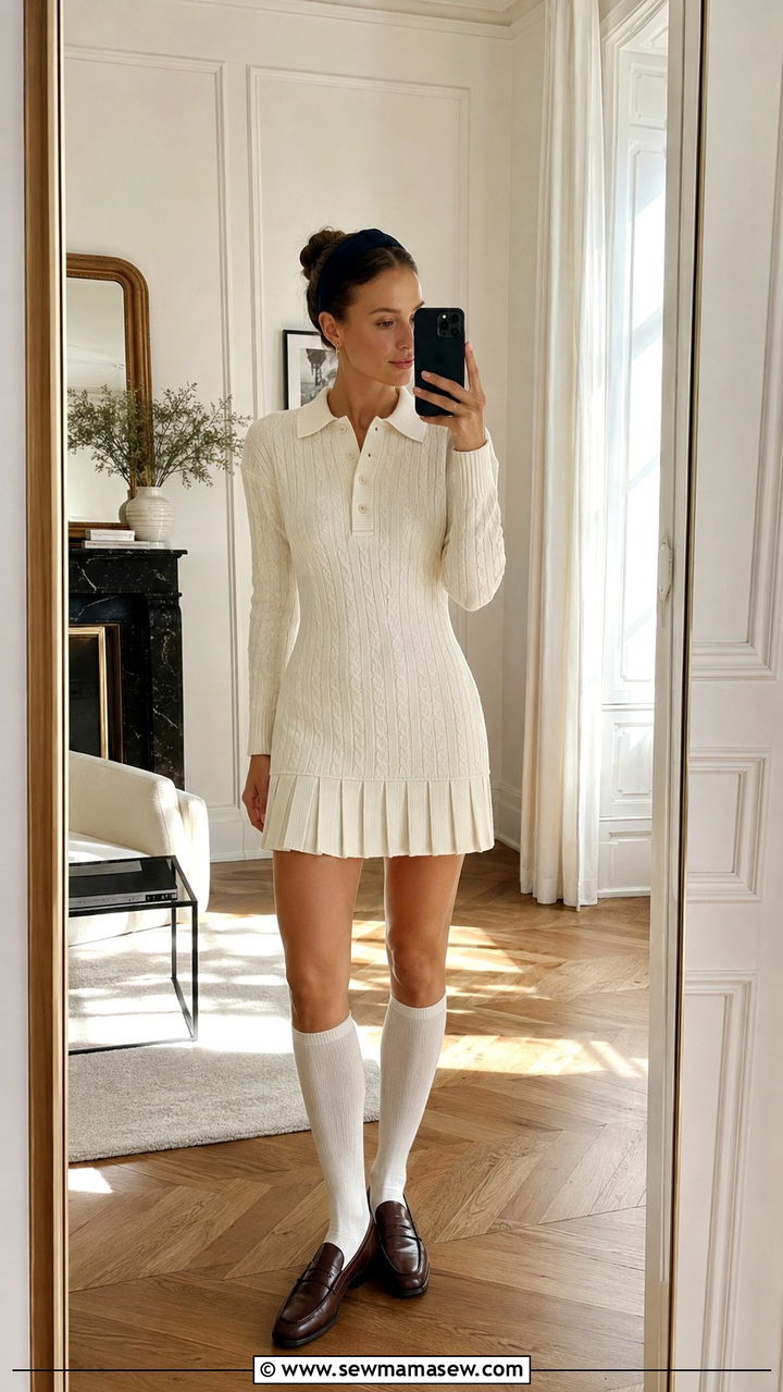 Tennis Sweater Dress with Knee High Socks - 20 Old money outfit ideas tennis