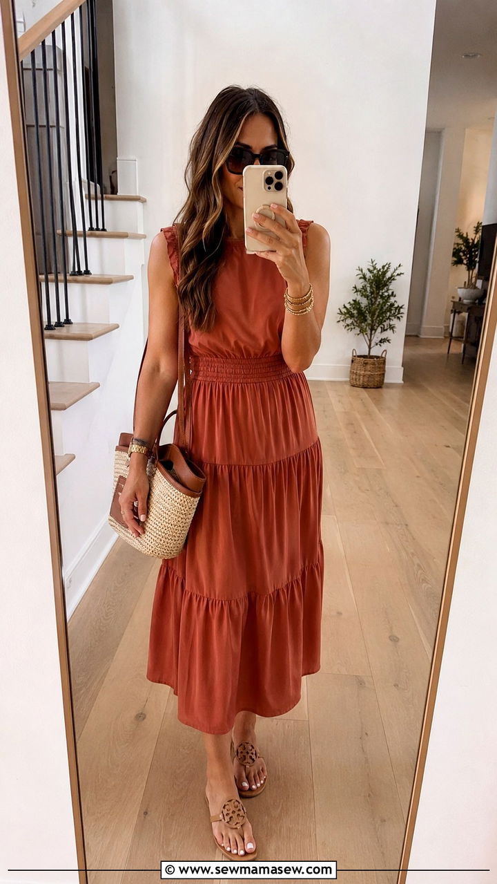 Terracotta Midi Dress Outfit - 30 Earth tone outfit ideas