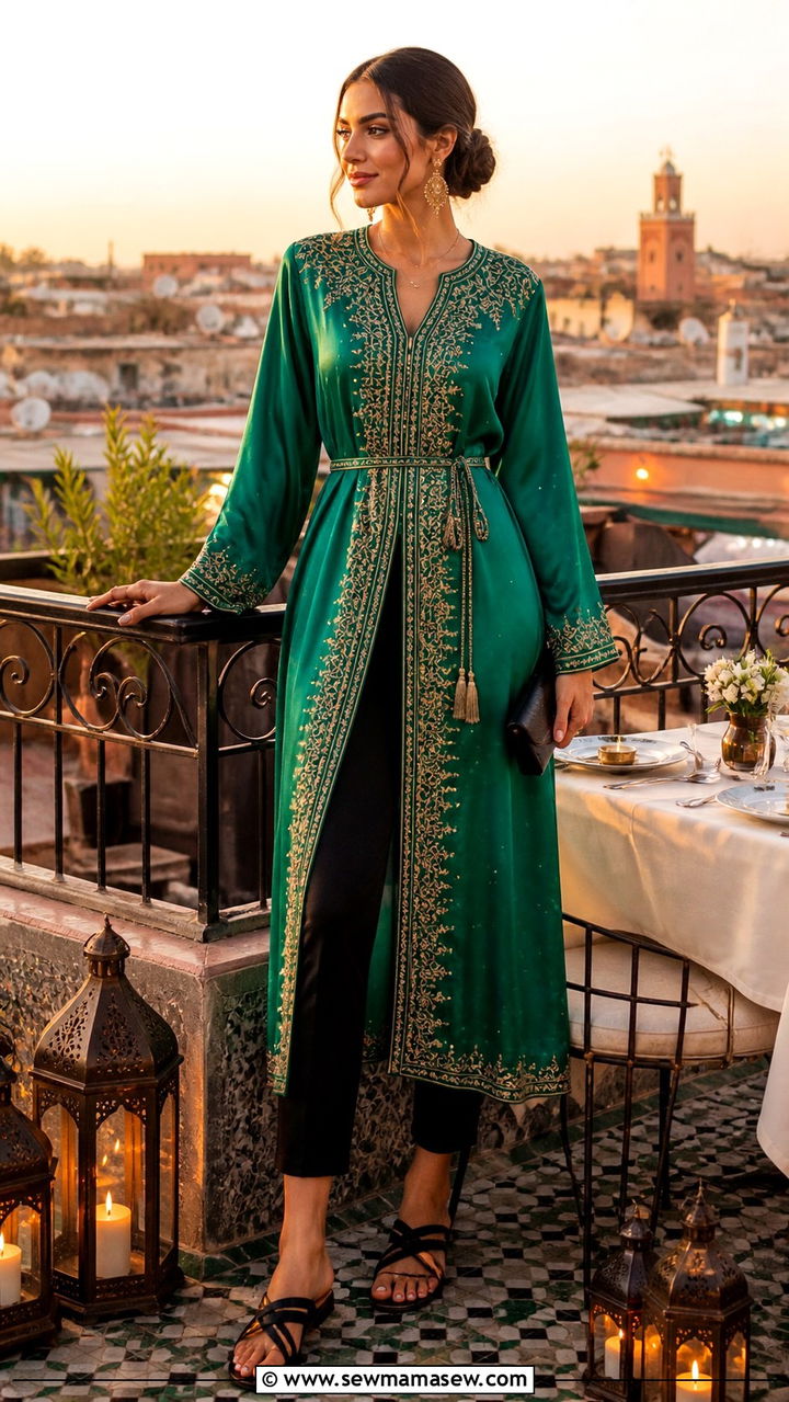 Terracotta Midi Skirt With A Fitted Long Sleeve Top - 40 Marrakech outfit ideas