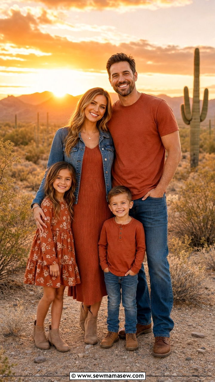 Terracotta and Denim Earthy Family Outfit - 25 cute family photo outfits