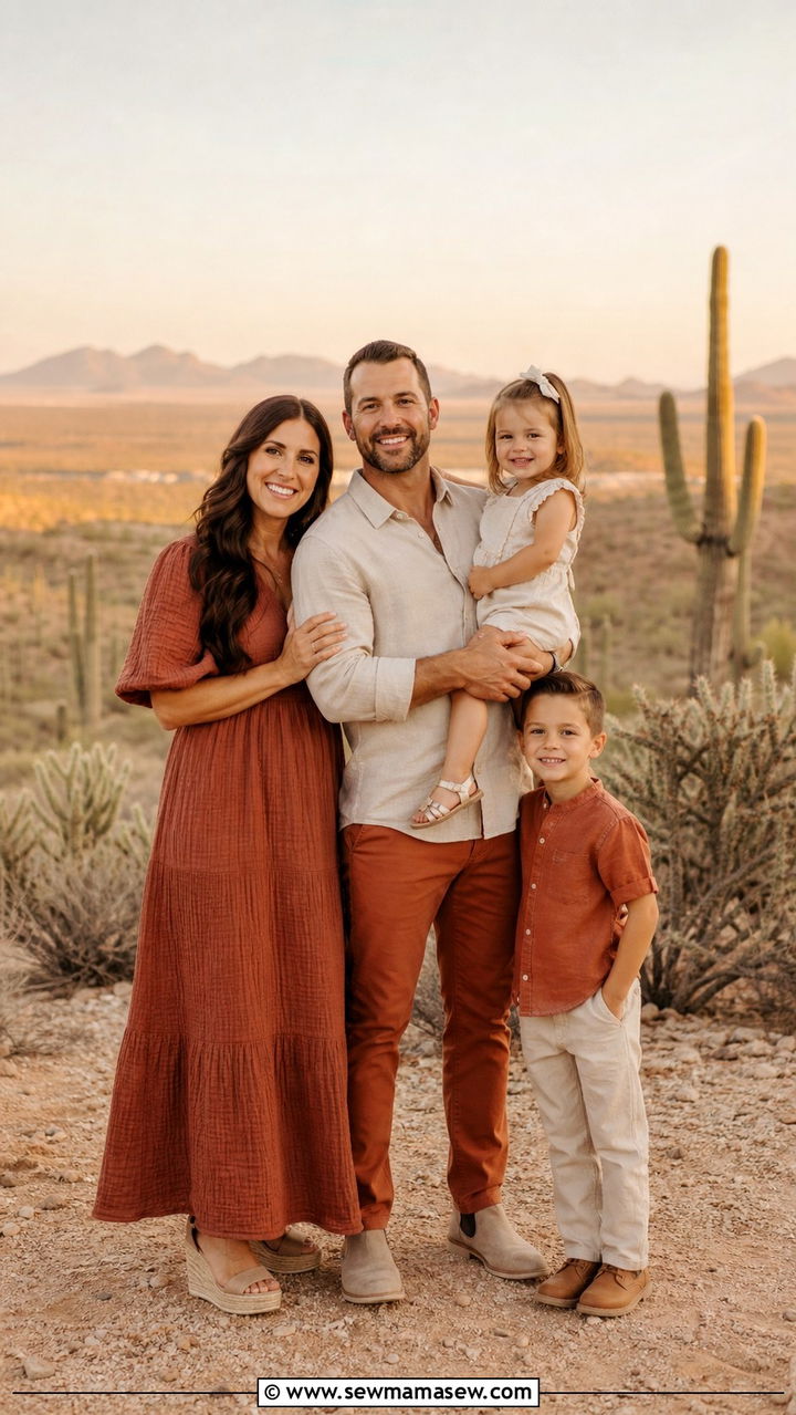 Terracotta and beige family photo outfits - 40 Family photo outfit ideas