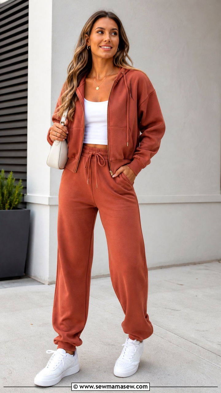Terracotta track pants with matching hoodie - 40 All terracotta outfit ideas