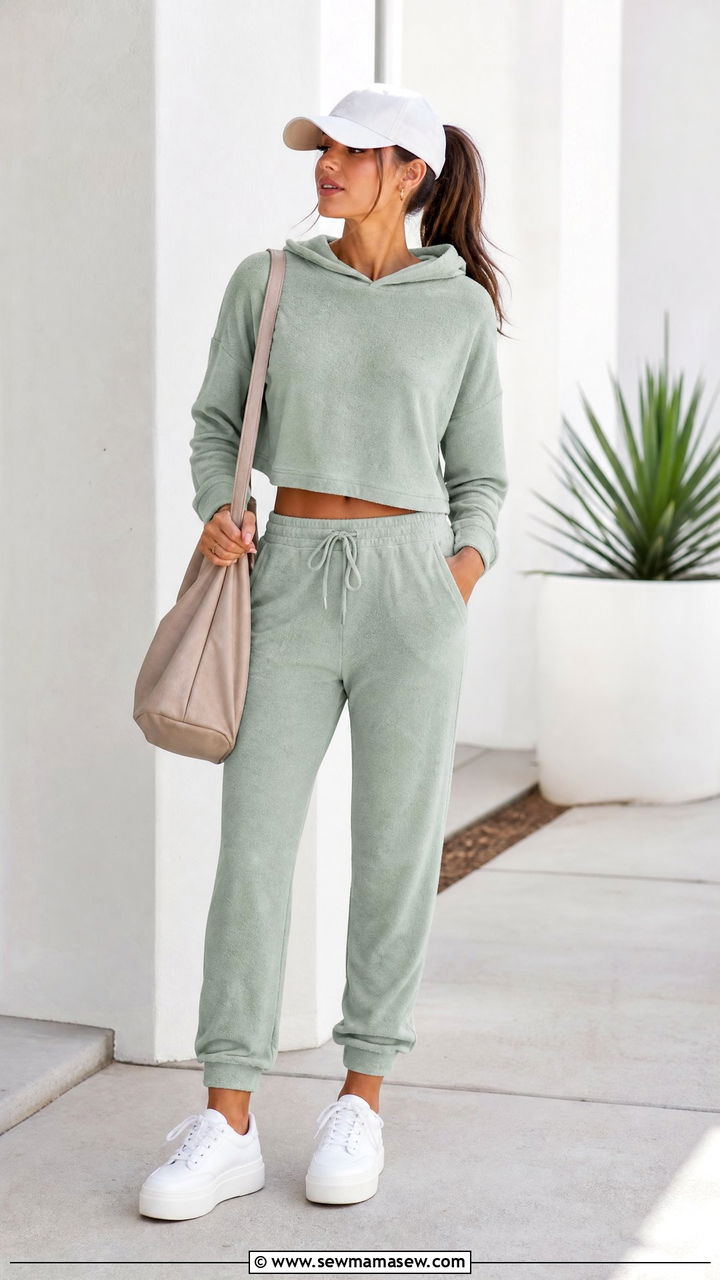 Terry Cloth Hoodie And Jogger Set Outfit - 30 Matching set outfit ideas clean girl