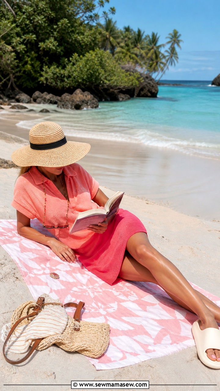 Terry cloth cover up and straw hat outfit for Fiji beach reading - 40 What to wear in Fiji