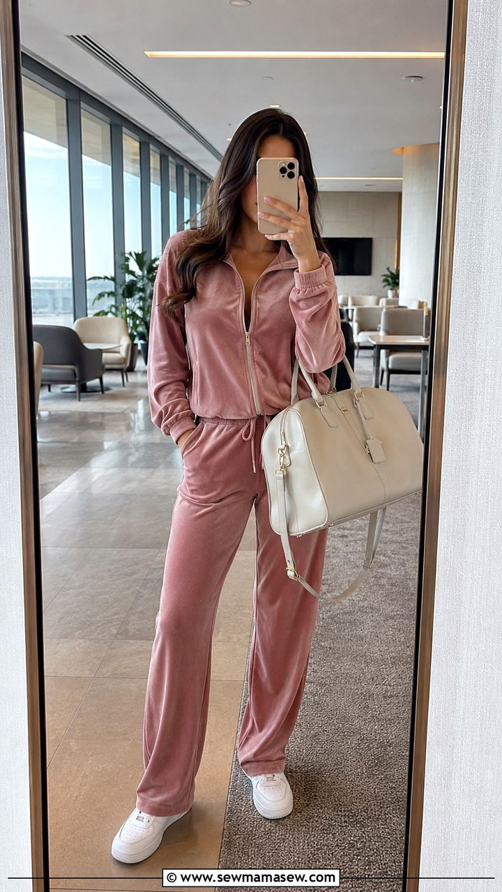 Terrycloth or velour matching lounge set - 30 Loungewear outfit ideas for airport