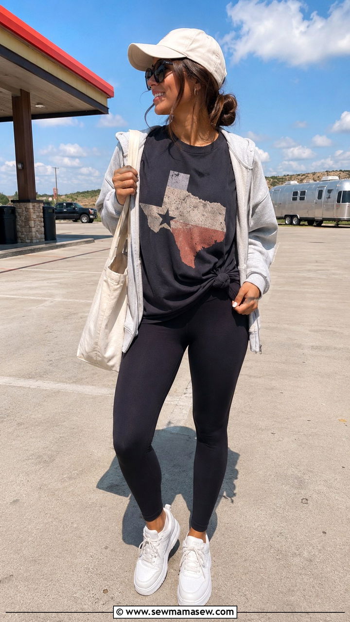 Texas Travel Outfit Leggings And Oversized Tee - 30 Texas outfit ideas for women