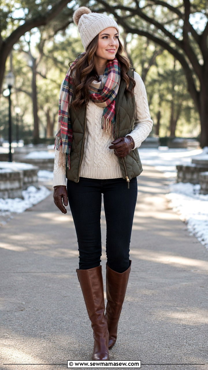Texas Winter Sweater With Puffer Vest Outfit - 30 Texas outfit ideas for women
