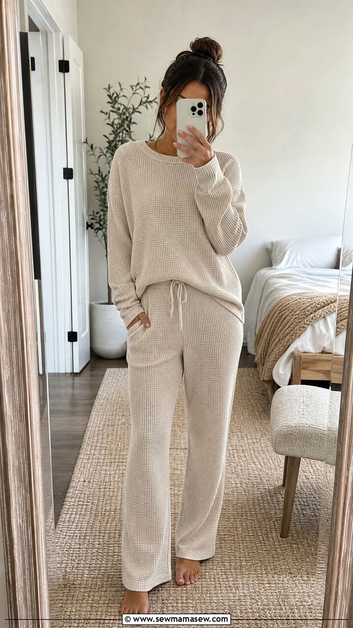 Textured Knit Lounge Matching Set - 25 Matching set outfit ideas modest