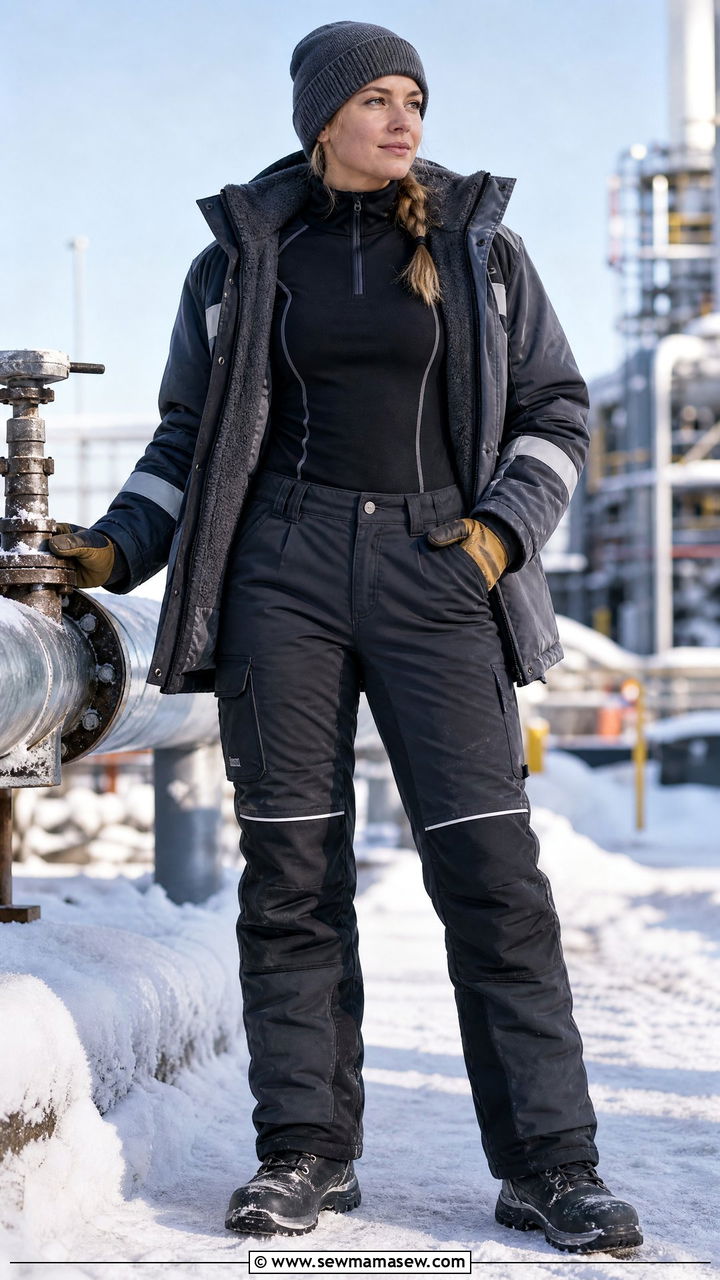 Thermal Base Layer with Lined Work Pants and Waterproof Boots - 30 Construction site outfit ideas for women