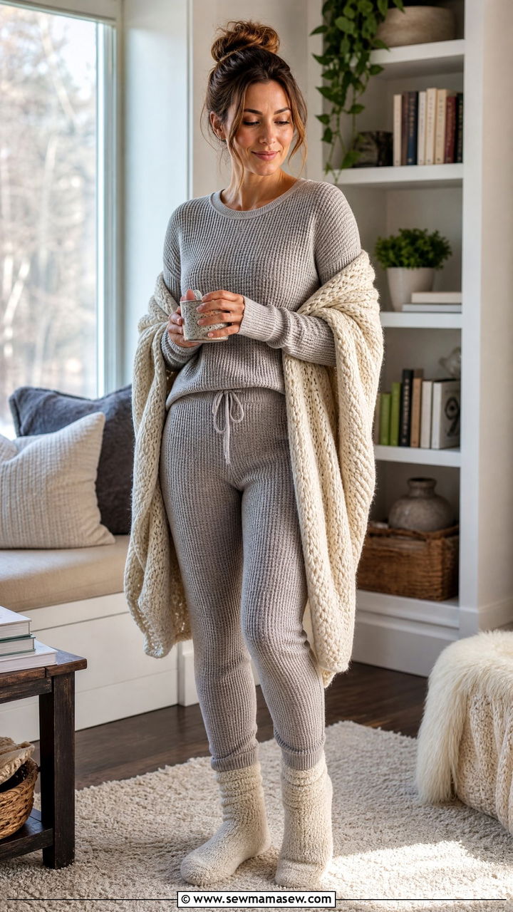 Thermal Long Sleeve Set with Fleece Socks - 25 Loungewear outfit ideas for moms