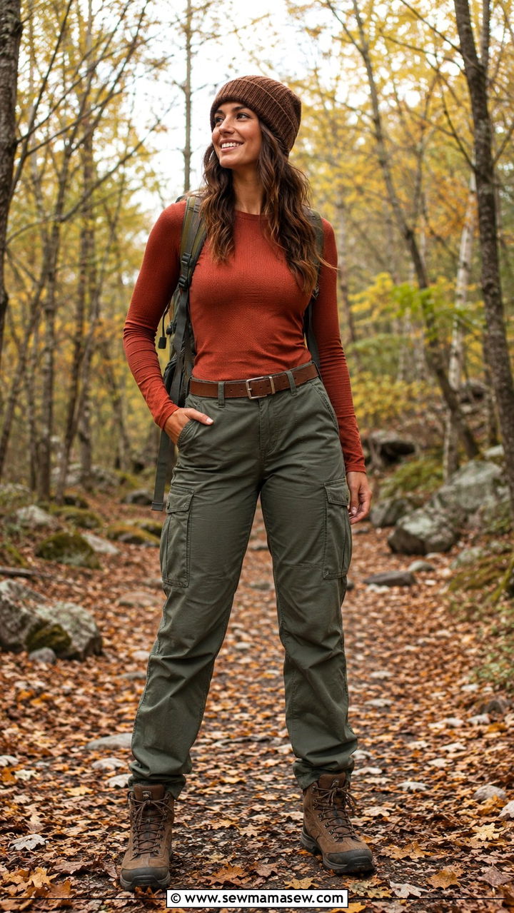 Thermal Top and Cargo Pants - 30 hiking outfit ideas for women