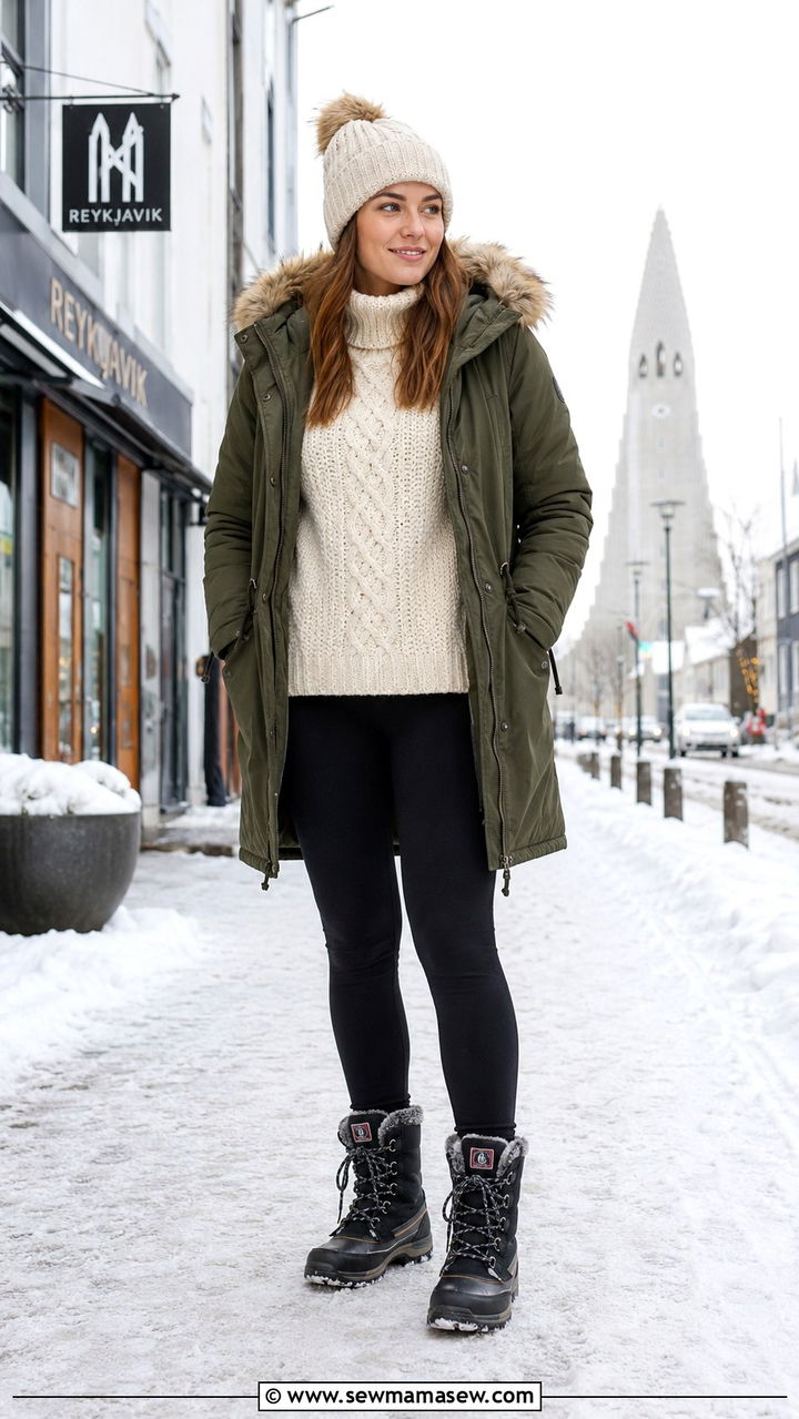 Thermal leggings parka snow boots winter outfit - 25 Reykjavik outfit ideas