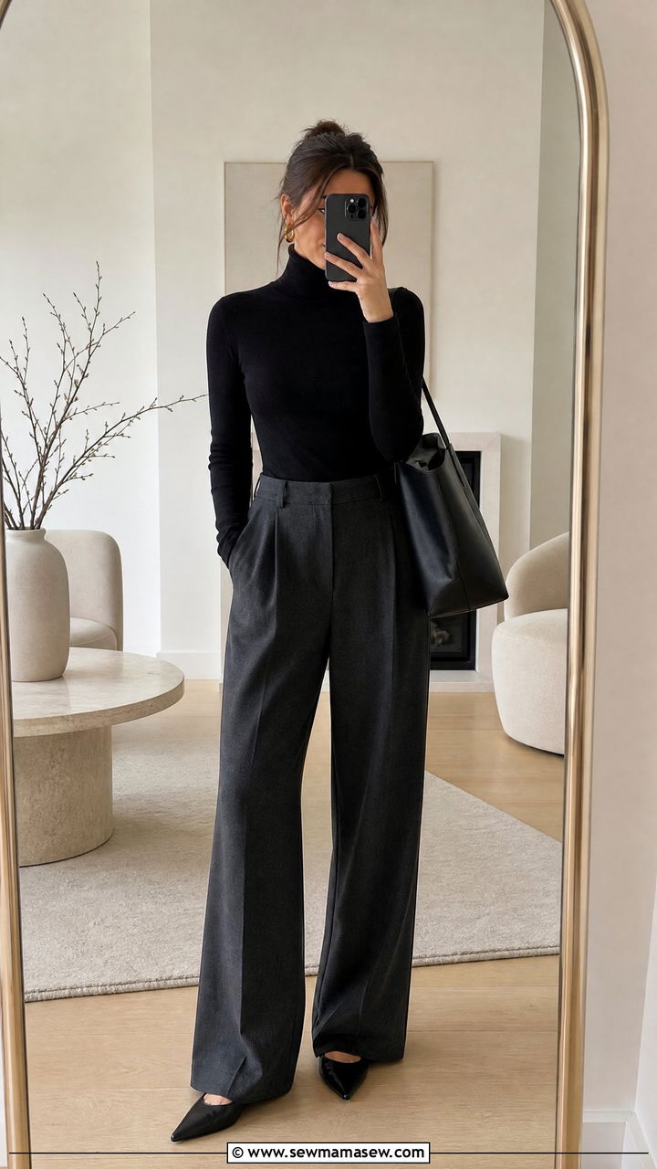 Thin turtleneck with tailored trousers - 35 Layering outfits for changing weather