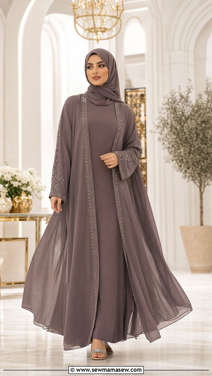 Three Piece Abaya Set with Inner Dress - 25 Eid matching set outfit ideas