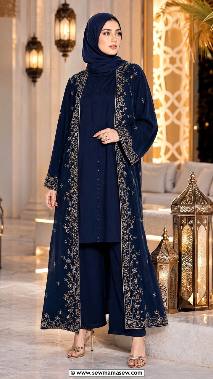 Three Piece Embroidered Set With Bisht - 30 Ramadan outfit ideas modest