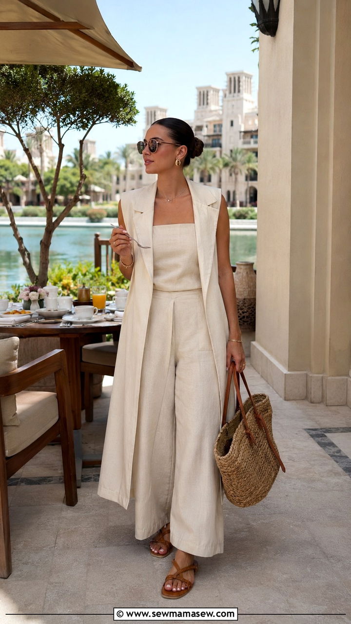 Three Piece Linen Set Dubai Modest Resort - 25 Resort wear outfit ideas Dubai modest