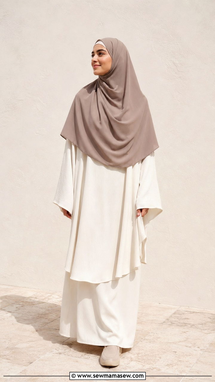 Three Piece Modest Set With Jilbab Skirt and Underscarf - 20 Modest outfit ideas for Hajj