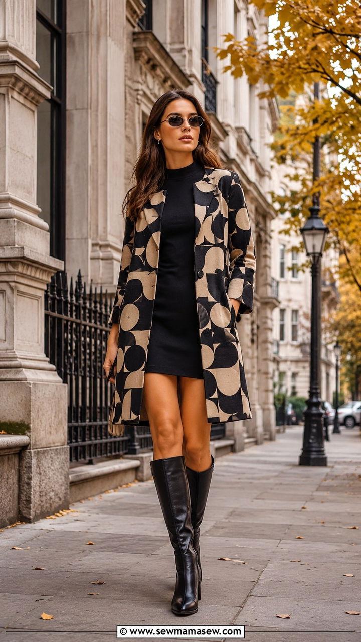 Three Quarter Length Coat With Mini Dress - 30 Mod outfit ideas
