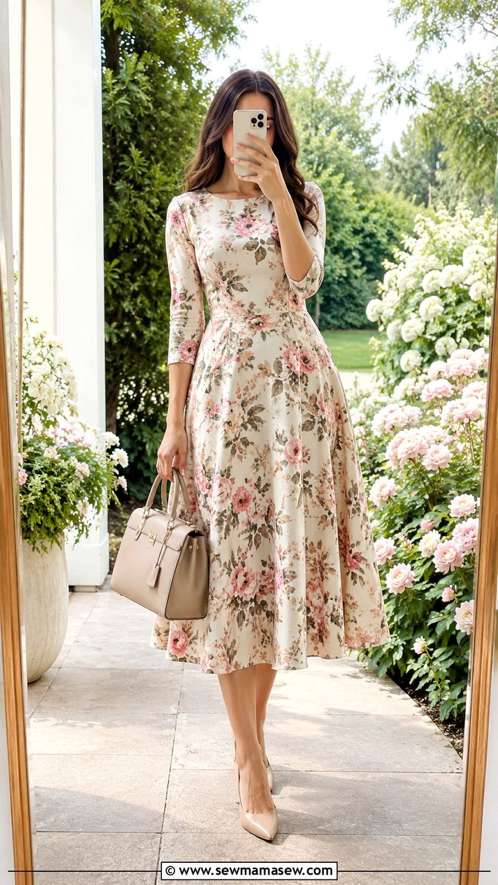 Three Quarter Sleeve Midi Dress - 30 modest spring wedding guest outfit ideas