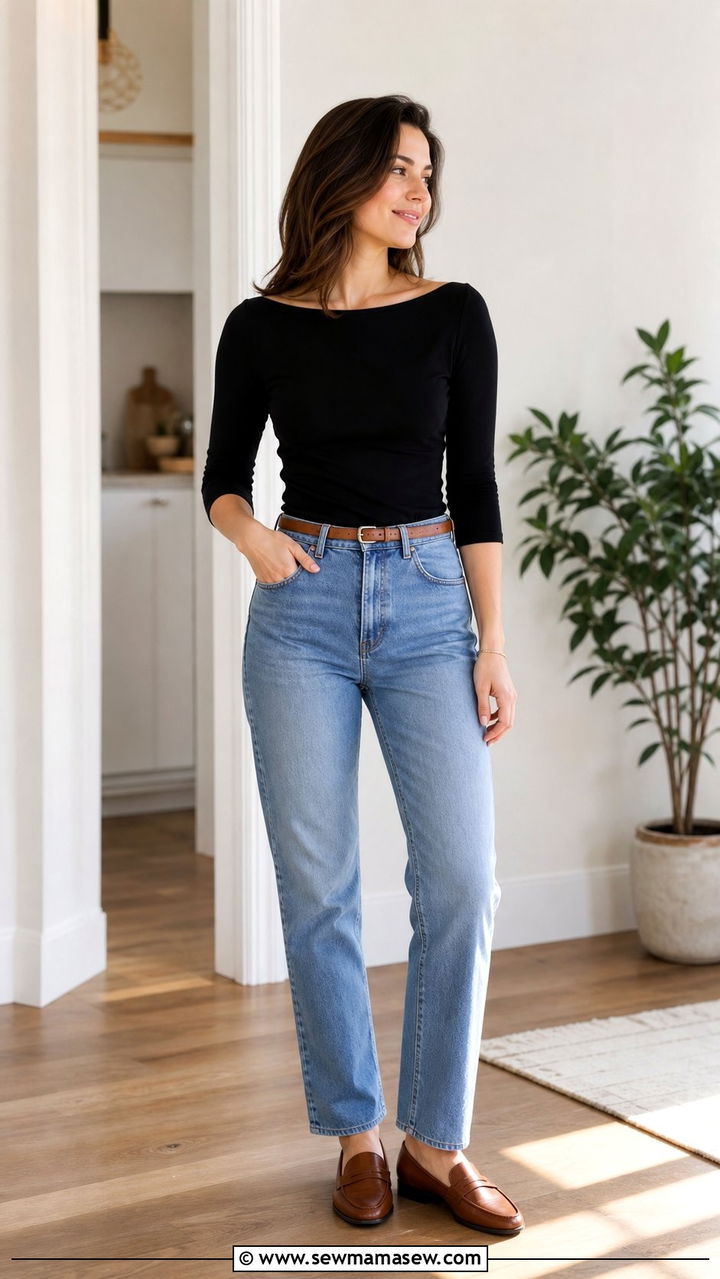 Three Quarter Sleeve Top With Straight Leg Jeans and Loafers - 25 Elevated spring outfit ideas 2026