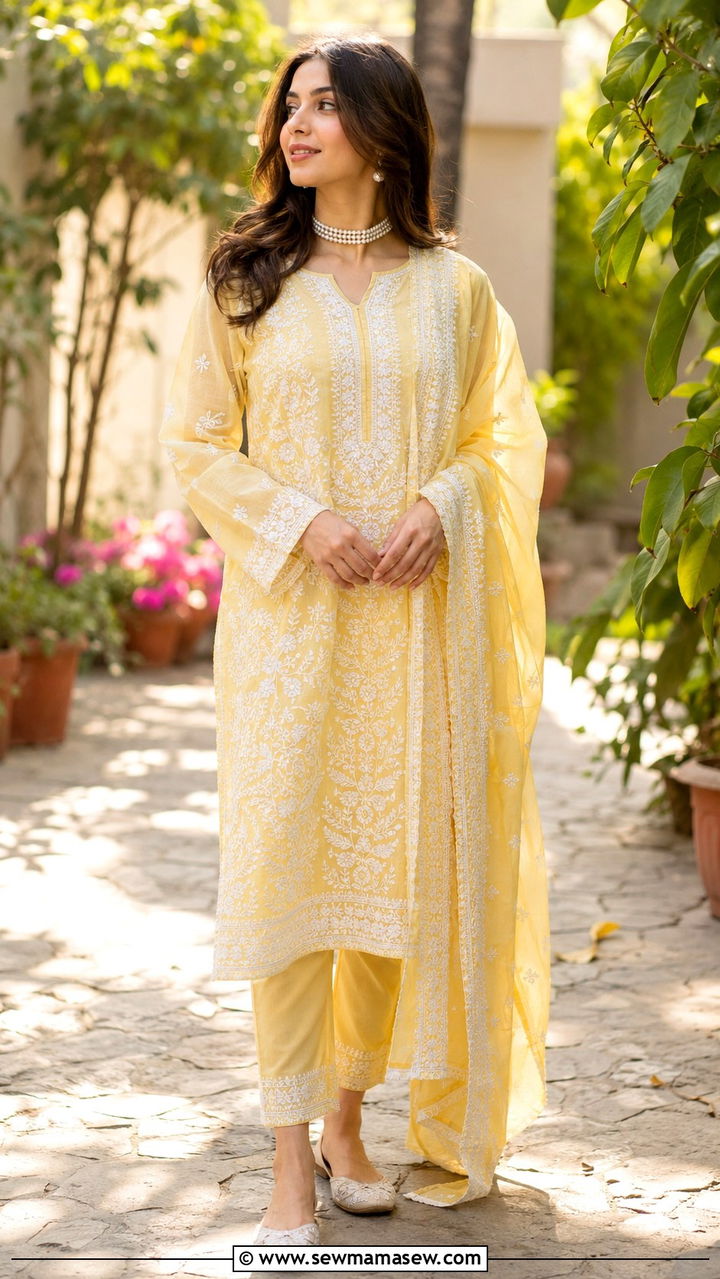 Three piece chikankari lawn suit for summer gatherings - 30 Lahore outfit ideas