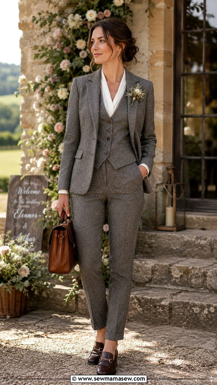 Three piece tweed suit for a wedding - 30 Tweed blazer outfit ideas for a wedding