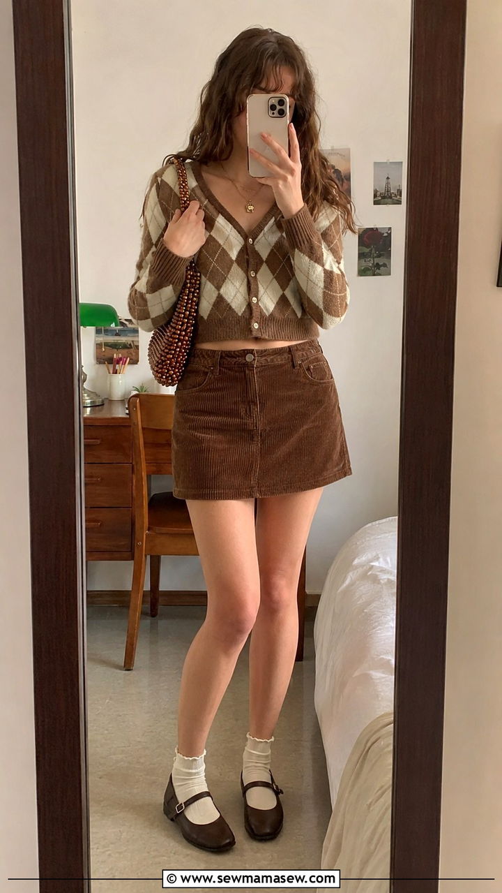 Throwback kid vintage cardigan with mini skirt - 25 Pinterest outfits 2026