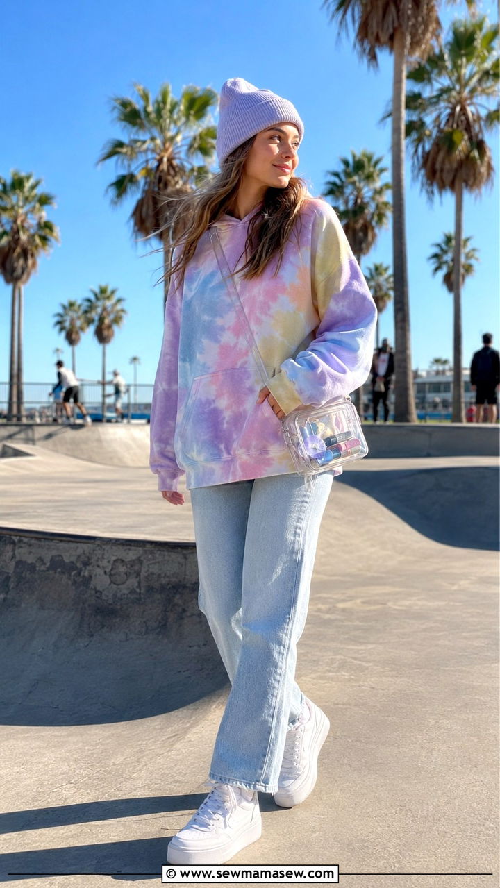 Tie Dye Hoodie with Straight Leg Jeans - 30 spring streetwear outfit ideas