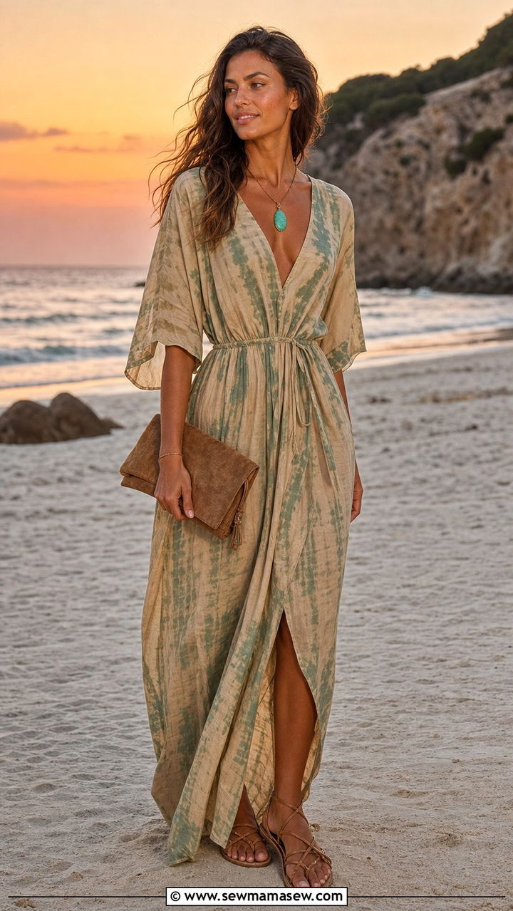 Tie Dye Maxi Dress In Natural Tones Boho Look - 35 boho chic outfits ideas