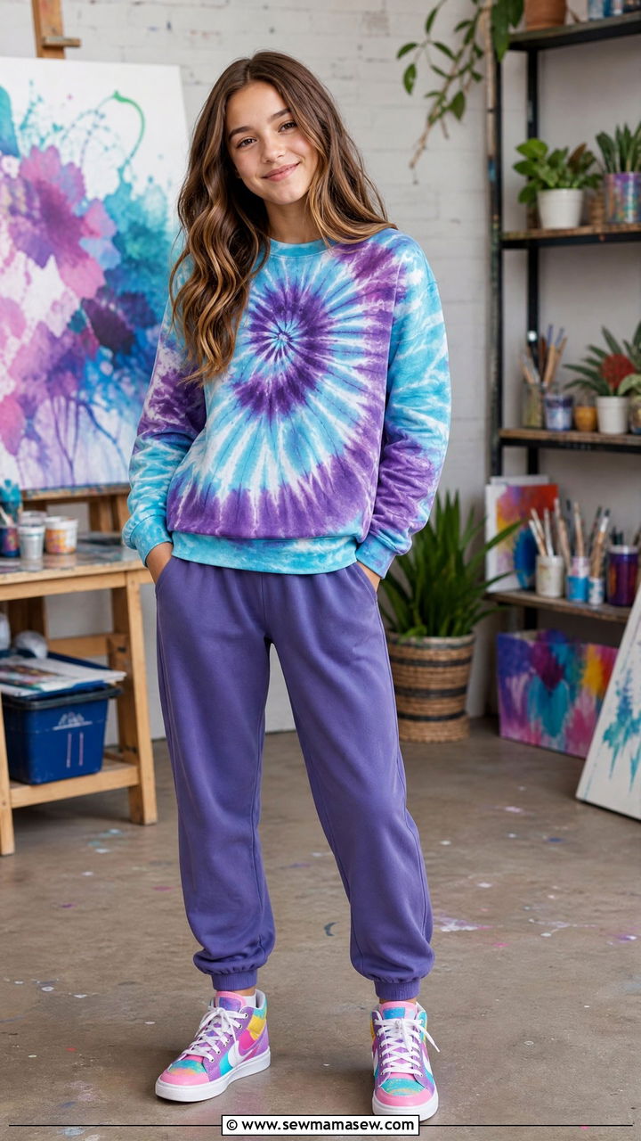 Tie Dye Sweatshirt And Joggers Outfit - 25 Tween outfit ideas 2026