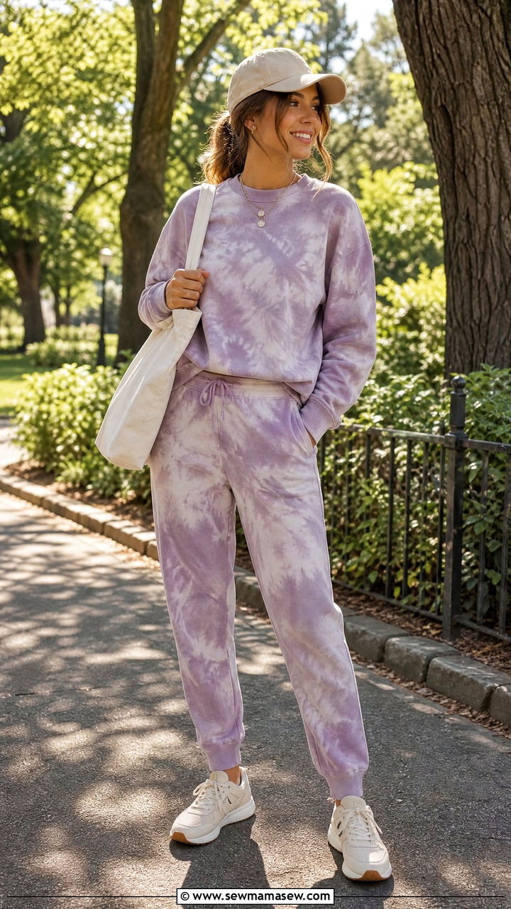 Tie Dye Sweatsuit Co Ord Set With Neutral Sneakers - 25 Loungewear co-ord set outfit ideas