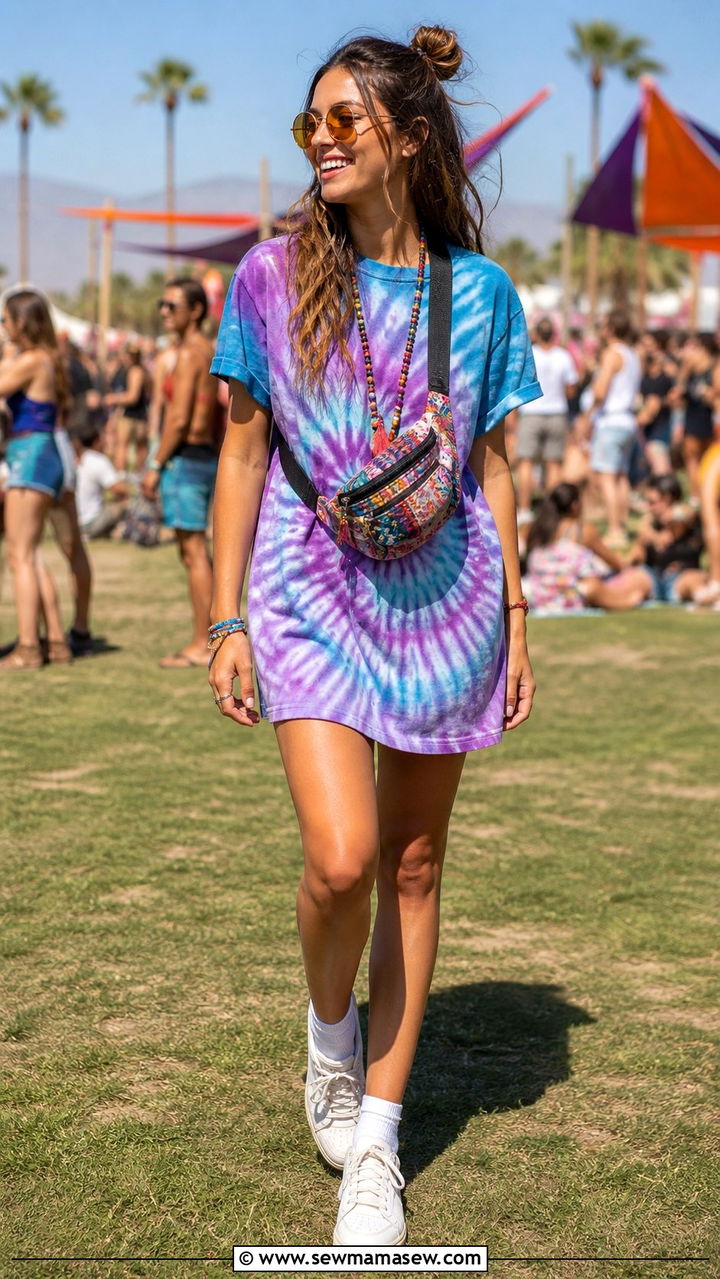 Tie Dye T Shirt Dress With White Trainers - 40 Summer festival outfits
