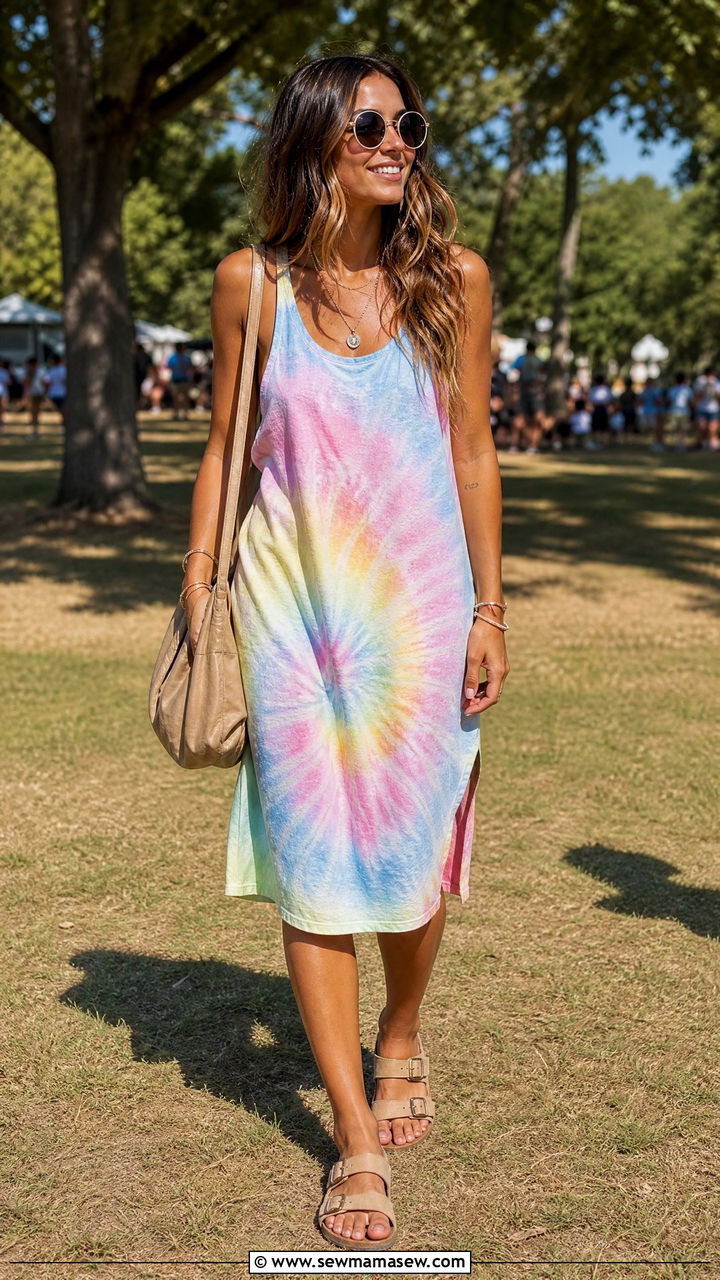 Tie Dye Tank Dress With Round Sunglasses - 30 summer tank dress outfit ideas