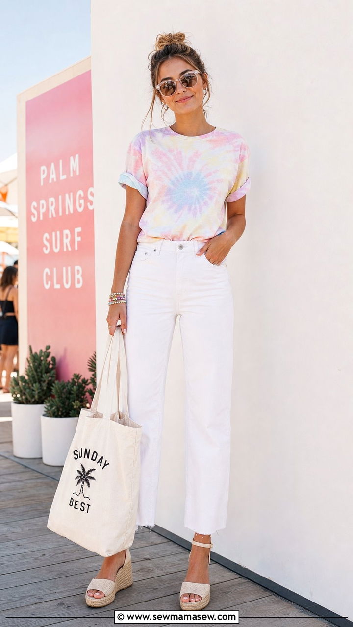 Tie Dye Tee And White Jeans - 35 casual festival outfits