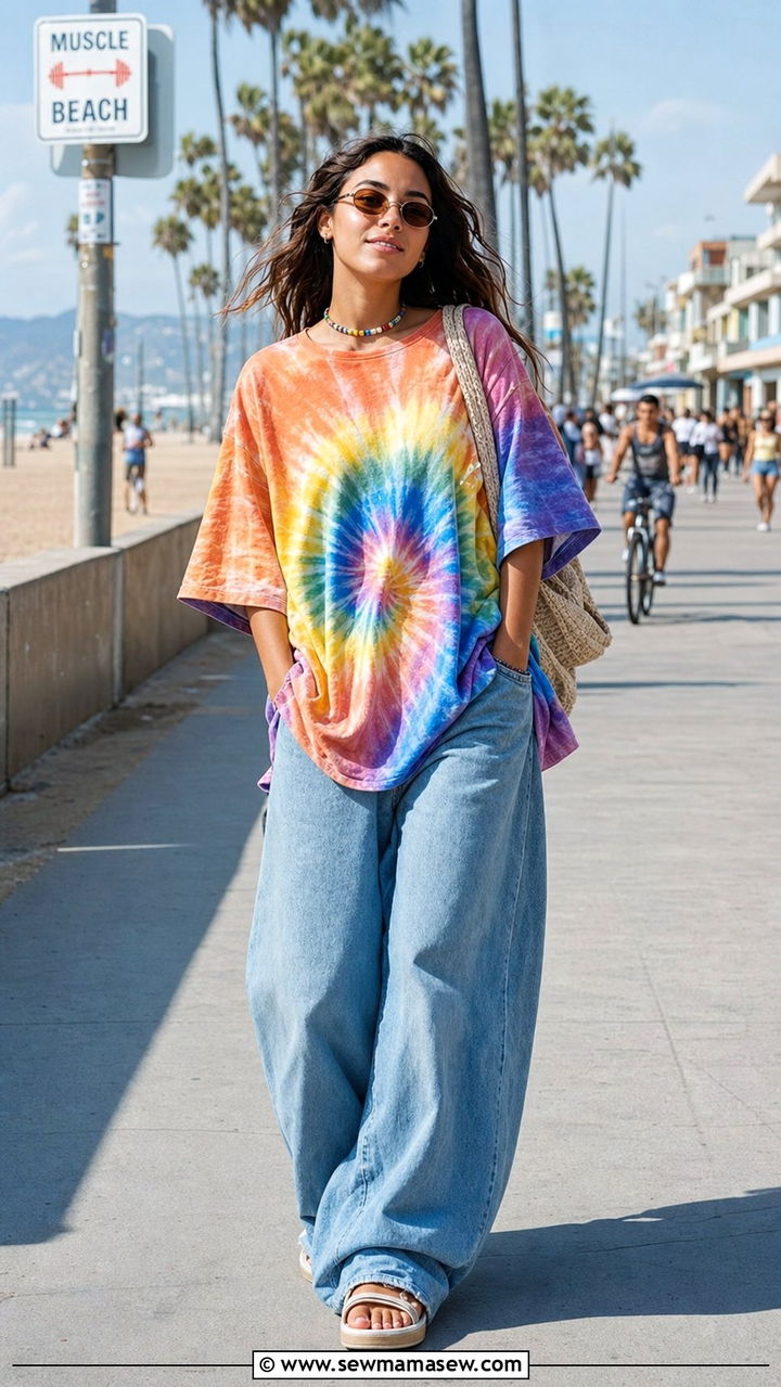 Tie Dye Tee and Baggy Jeans Outfit - 25 cute 90s outfits