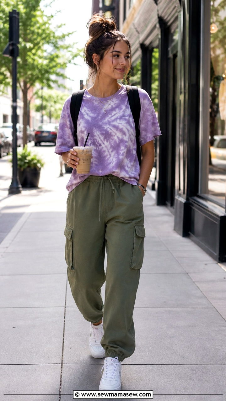 Tie Dye Tee and Cargo Pants Outfit - 40 spring shopping day outfit ideas