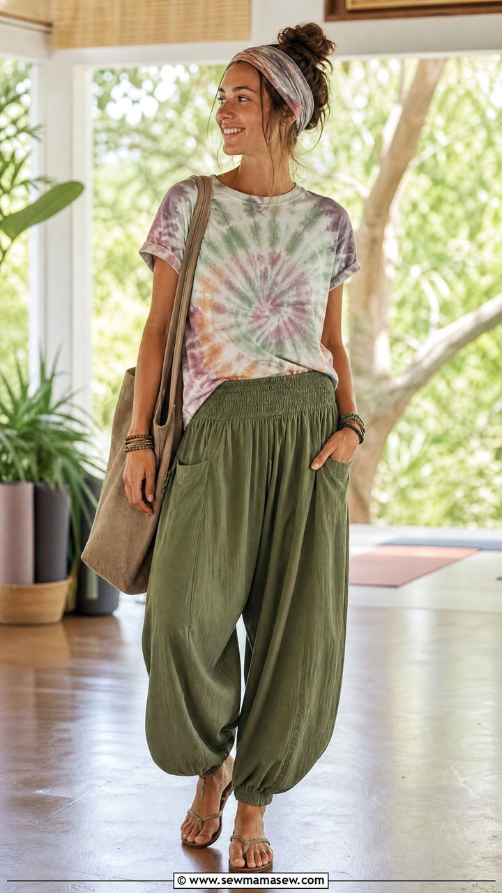 Tie Dye Tee with Harem Pants - 35 Hippie outfit ideas