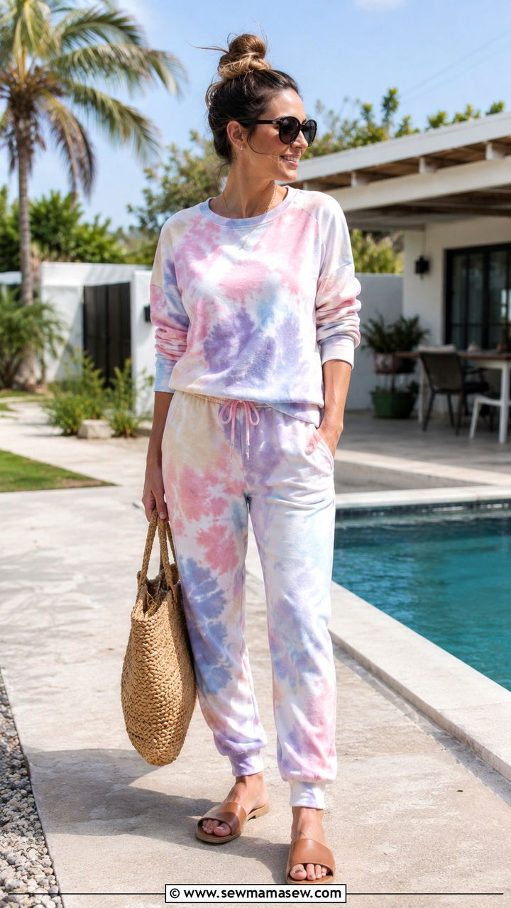 Tie Dye Tracksuit With Slide Sandals - 30 Track suit matching set outfit ideas