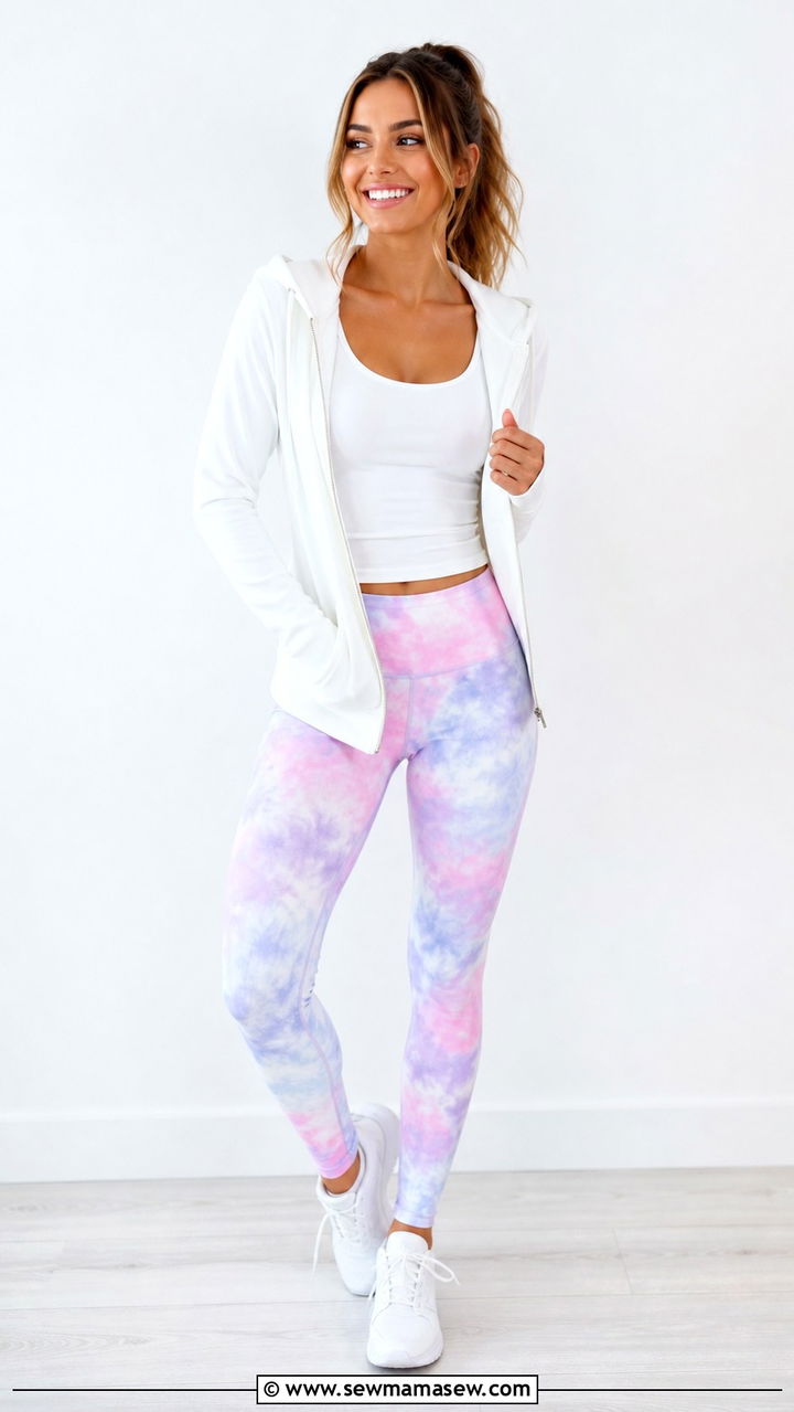 Tie Dye Yoga Leggings With Solid Top - 40 Yoga girl outfit ideas