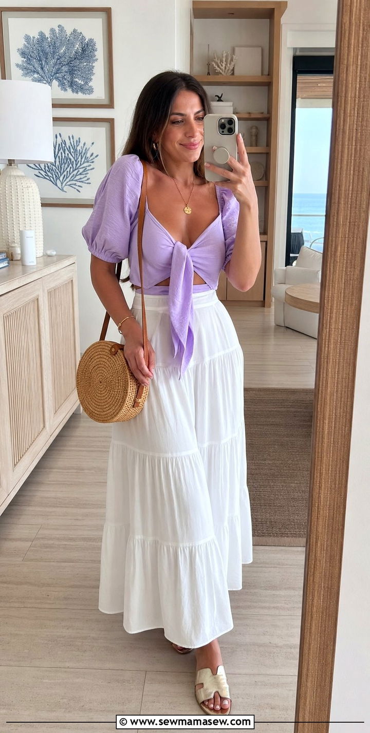Tie Front Top And A Maxi Skirt - 35 beach vacation outfits for women